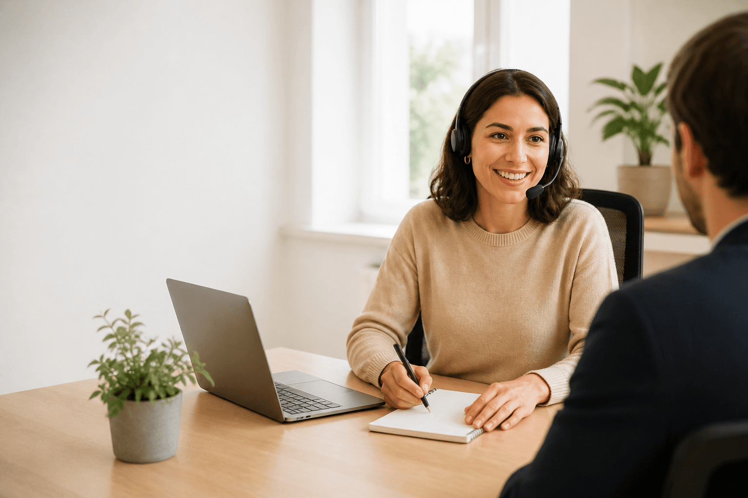 Une conseillère DoIMMO accompagne un client dans ses démarches