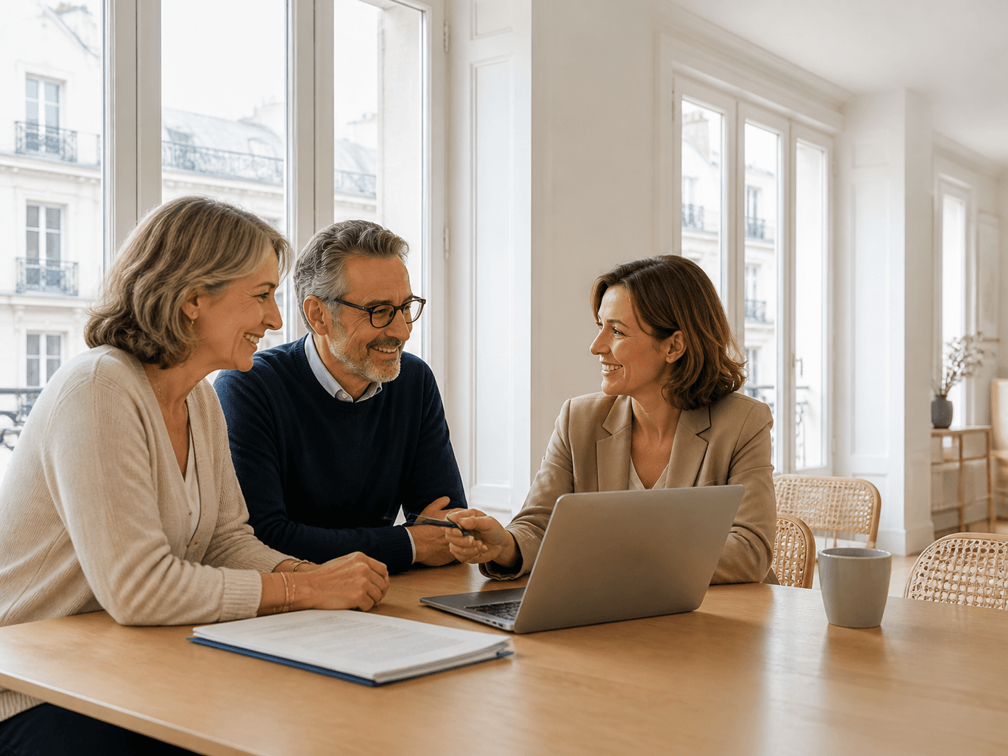 Une professionnelle de l’immobilier accompagne un couple
